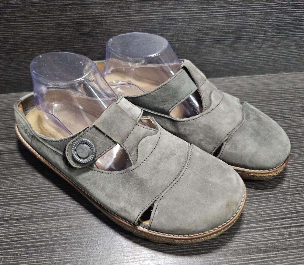 Haflinger Mary Jane Clog Women Size 40 Gray Leather Cork Slide Slippers